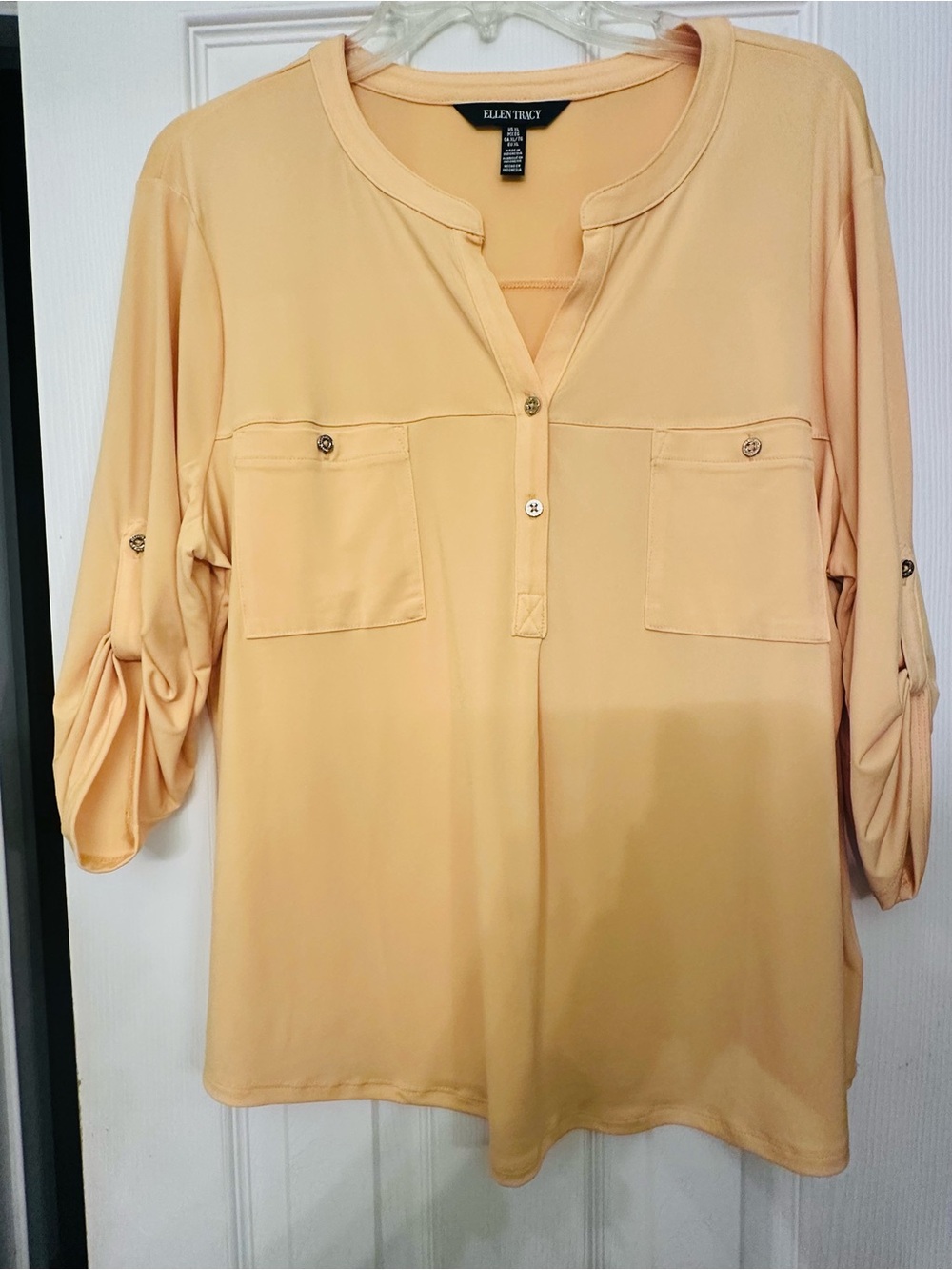 Ellen Tracy Peach Button-Front Pullover Tunic